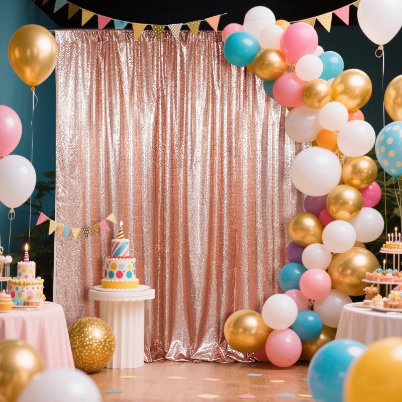 SquarePie Sequin Backdrop Not See Through Thick Stain Background for Photography Glitter Curtain Party 8FT x 8FT Rose Gold - Image 2